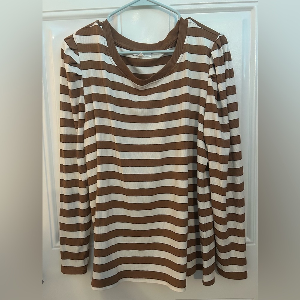Maurice’s Tan Brown and White Striped Long Sleeve Shirt